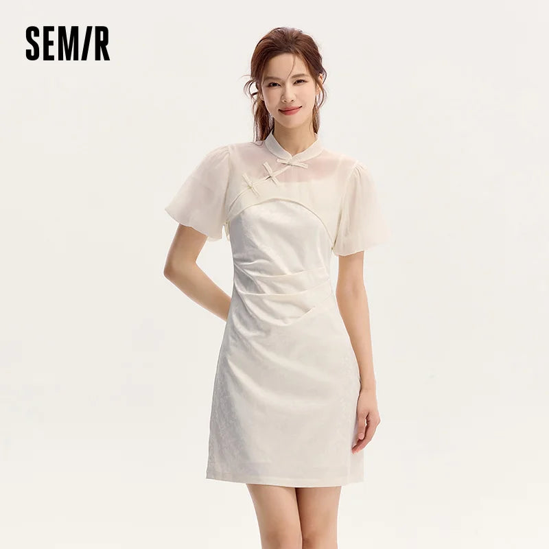 Semir Dress Women Textured Spaghetti Strap Bubble Sleeve Cover-Up Dress 2025 Summer New Set Dress