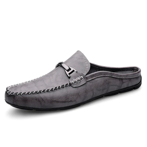 Men's Backless Loafers Mules Shoes with Buckle Slip on Casual Loafers Non-slip Leather Driving Shoes for Men Summer Outdoor