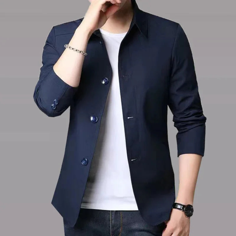 New Men's Jacket Business Casual Jacket Fashion Slim Coat Solid Color Trench Coat Single-Breasted Top