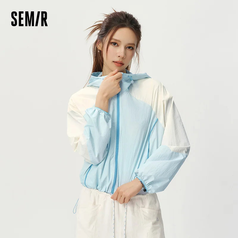 Semir Women Jacket Color Block UV Protection Cool Feeling Loose Short Length Fresh Trendy 2026 Summer Fashion Top