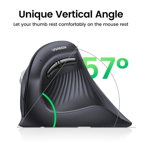 កណ្ដុរបញ្ឈរ UGREEN ឥតខ្សែ Bluetooth 5.0 2.4G Ergonomic 4000DPI ប៊ូតុងបិទសំឡេងចំនួន 6 សម្រាប់ MacBook Tablet Laptop Computer PC Mice