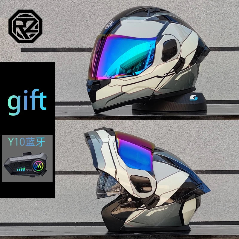 ORZ Motorcycle Helmet Modular Flip Helmet Dual Lens Full Helmet Comes with Bluetooth Earphones Model 103
