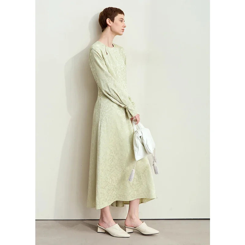 Amii Minimalism 2025 Women Dresses O-Neck Long Sleeve New Chinese Style Jacquard Retro Autumn Ankle-Length Female Dress 12443143