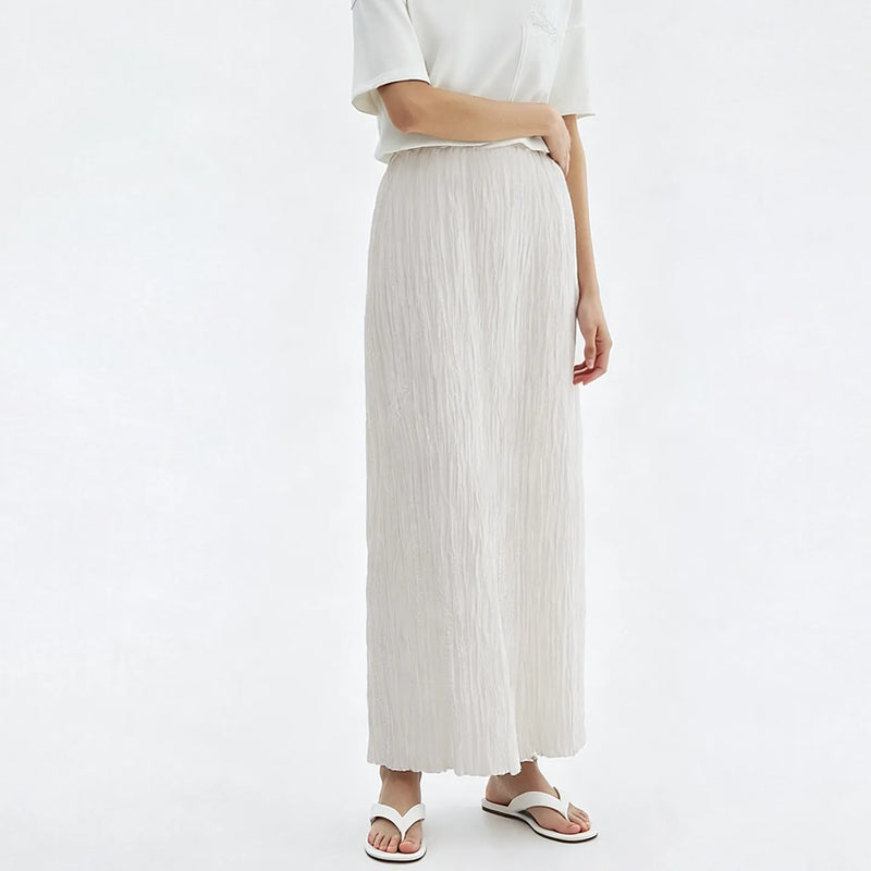 Amii Pleated Women's Skirt 2026 Summer New Elastic Waist Flowy A-Line Midi Skirt Casual Versatile Women's Clothing 12622123