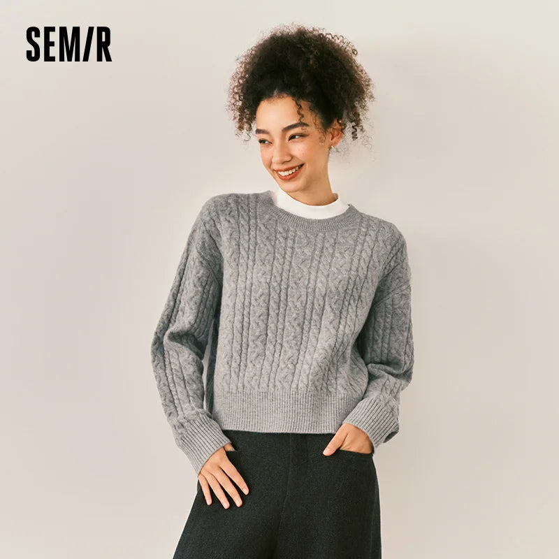 Semir Women Sweater Crew Neck Cropped Length Soft Touch 2026 Winter Warm Knit Everyday Style Layering Wear Clean Silhouette