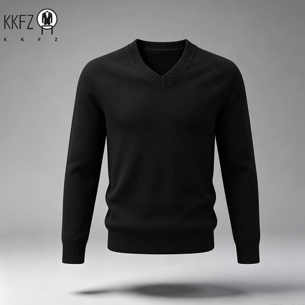 New Arrival Mens V Neck Knit Sweater Thick Soft Fine Knit Material Slim Cut Long Sleeve Autumn Winter Outer Tops