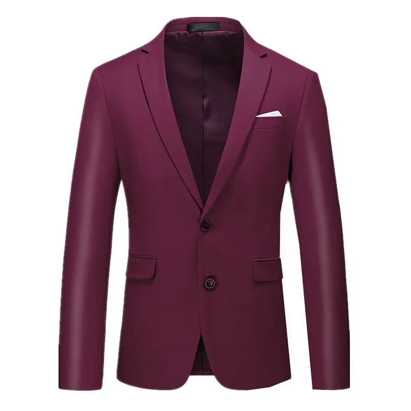 Men's Rose Red Suit Jacket, Wedding/Office Slim-fit Formal Coat, Asian Size M-6XL,Available in Blue, Gray, Black, Purple, Green