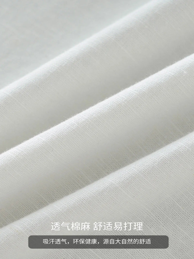 DUKEEN Men's White Band Collar Cotton Linen Blend Long Sleeve Shirt Autumn Casual Breathable Basic High-Quality Men's Clothing