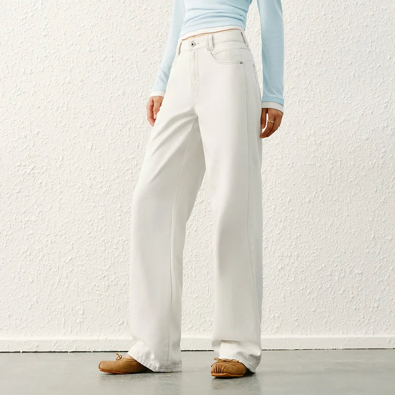 Semir Soft Jeans Women Fleece Lined Floor Length Pants Leg Slimming Wide Leg Retro Style 2026 Winter Fashion Trousers