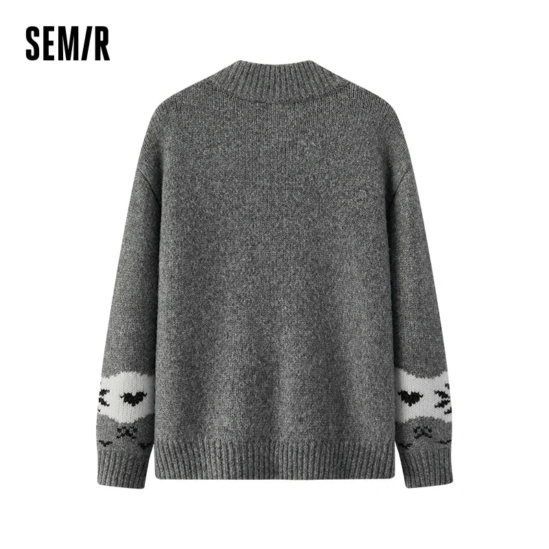 Semir Cardigan Sweater Loose Fit Toggle Button Knitwear Women 2025 Winter Jacquard High Neck Casual Top