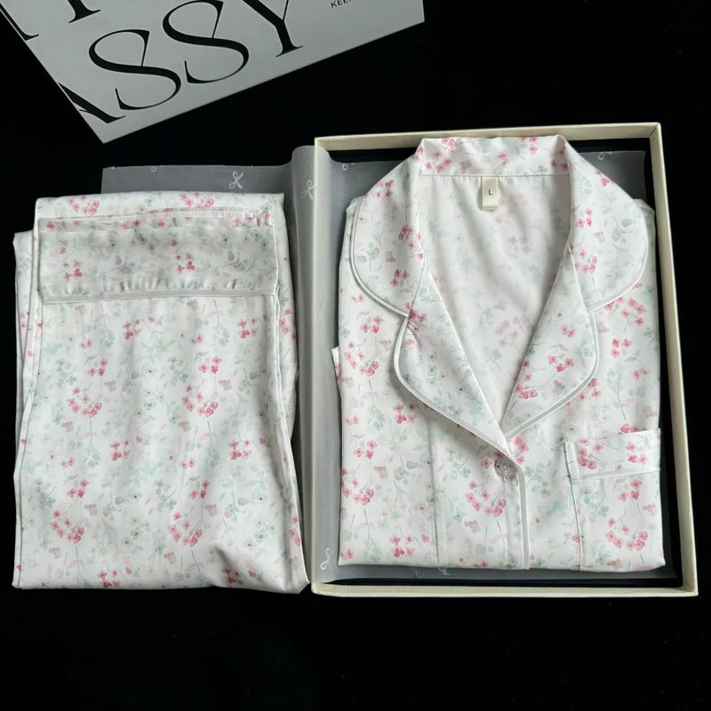 Women's Summer Lapel Pajamas 2 Pieces Sleepwear Nightwear Ice Silk Short Sleeve Button Top Trousers Loungewear for Women Pijama