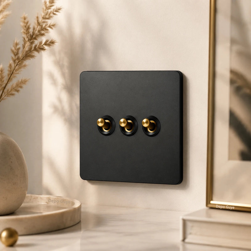 5/10PCS EU Standard Toggle Wall Switch Black Stainless Steel 1-4Gang 2Way Light Brass Lever Switch Panel For Home Improvement