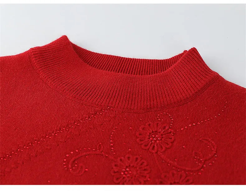 Half Turtleneck Warm Women's Sweater Hot Fleece Velvet Winter Clothes Woman Pullovers Middle Aged Mother Knitwear Basic Jumper