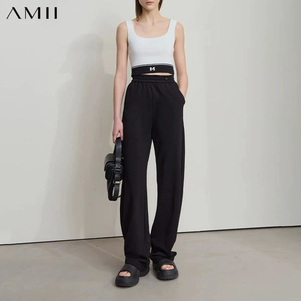 ខោ Amii Minimalist សម្រាប់នារីរដូវស្លឹកឈើជ្រុះឆ្នាំ ២០២៦ សម្លៀកបំពាក់ថ្មីរឹងមាំធម្មតាម៉ូដកូរ៉េចង្កេះយឺតកីឡាខោជើងធំ 12542035