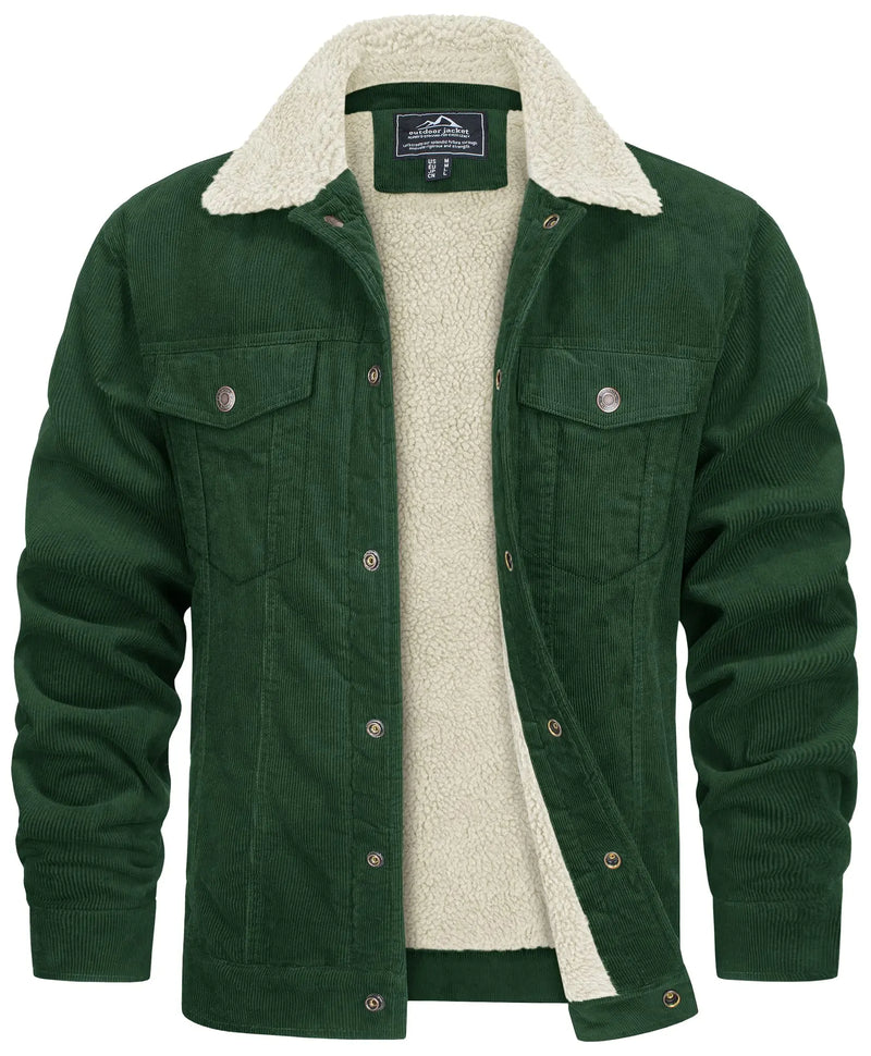 TACVASEN Thicken Fleece Lining Mens Corduroy Jacket Sherpa Lined Winter Coats Trucker Cargo Workwear Multi-Pocket Outwear