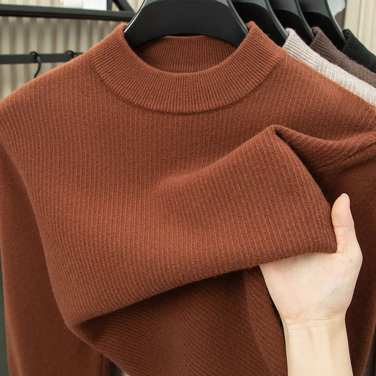 Men's Heavyweight Half High Collar Sweater 500g Thick Wool Blend Anti-Pilling Winter Pullover