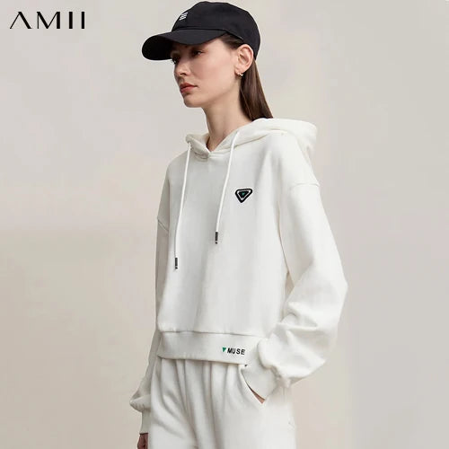AMII 2025 អាវក្រណាត់រដូវស្លឹកឈើជ្រុះដៃអាវស្មាខ្លីសម្រាប់ស្ត្រីខោរលុងខោកប្បាសធម្មតា 12523055
