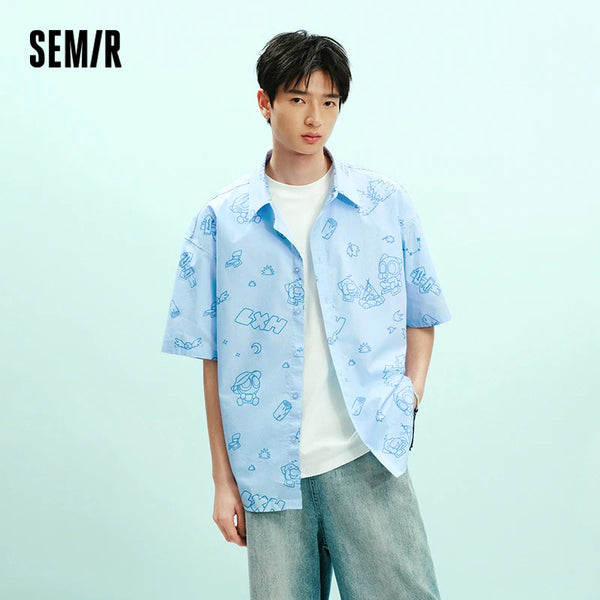 អាវបុរស Semir ដៃខ្លីកប្បាសបត់ចុះក្រោមលំនាំបោះពុម្ពពេញរដូវក្តៅ 2026 ស្ទីលធម្មតាប្រចាំថ្ងៃសប្បាយៗ
