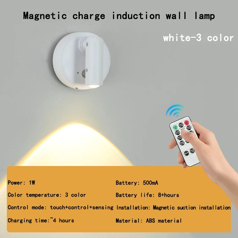 ចង្កៀងជញ្ជាំងសាកថ្ម RGB ម៉ាញេទិកបឺតពន្លឺបន្ទប់គេង ចង្កៀងអានក្បែរគ្រែ ចង្កៀងលាងជញ្ជាំង ភ្លើងអាចលៃតម្រូវបាន ចង្កៀងរូបភាព
