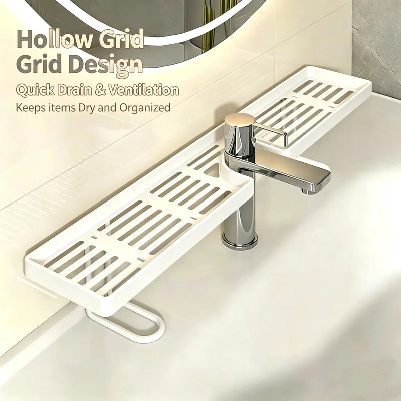 Punch-Free Wall Mounted Bathroom Mirror Front Storage Rack No Drill Sink Vanity Counter Organizer Shelf for Cosmetic Toiletries