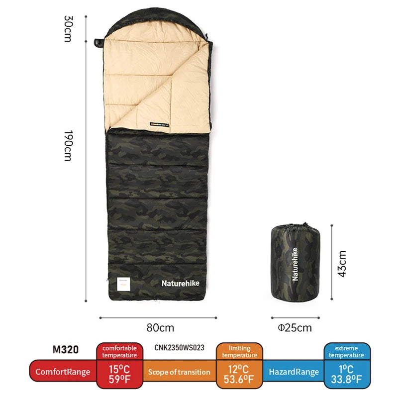 Naturehike Camouflage Sleeping Bag Ultralight Waterproof Splicable Sleeping Bag 3 Season Warm Outdoor Camping Sleeping Bag