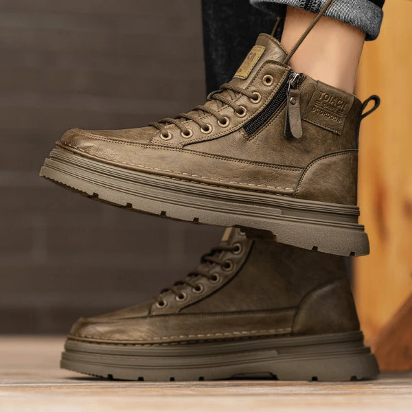 Men's Boots Four Season New Soft-Sole Anti-Slip Casual Boots Fashion Youth Joker Outdoor Work Boots Retro British High-Top Boots