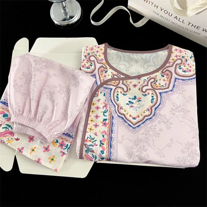 Ice Silk Women's Pajamas Set Sleepwear Spring Autumn Two-Piece Ladies Set Pijama Long Sleeve Home Suit for Women Night Clothes