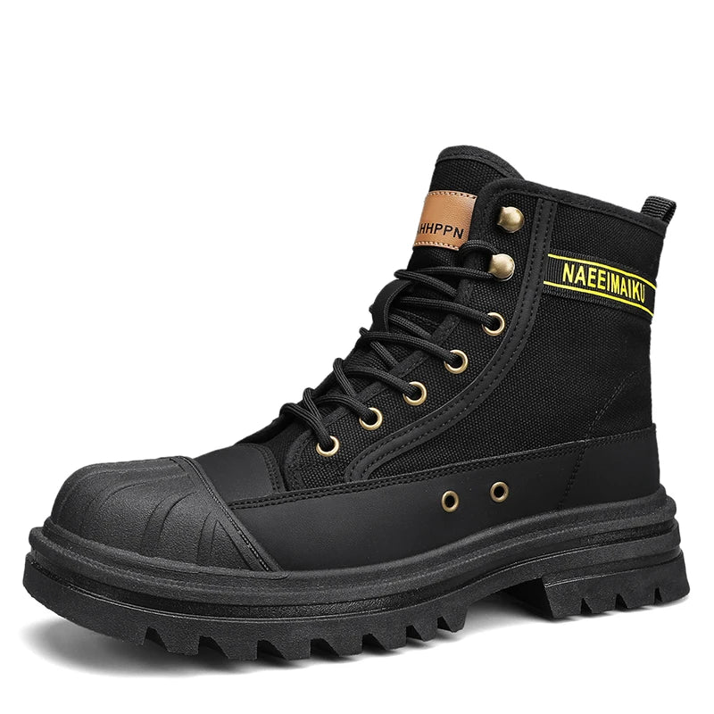 Men's boots four season new high-top casual boots canvas boots soft-sole non-slip thick-sole outdoor boots fashion tooling boots