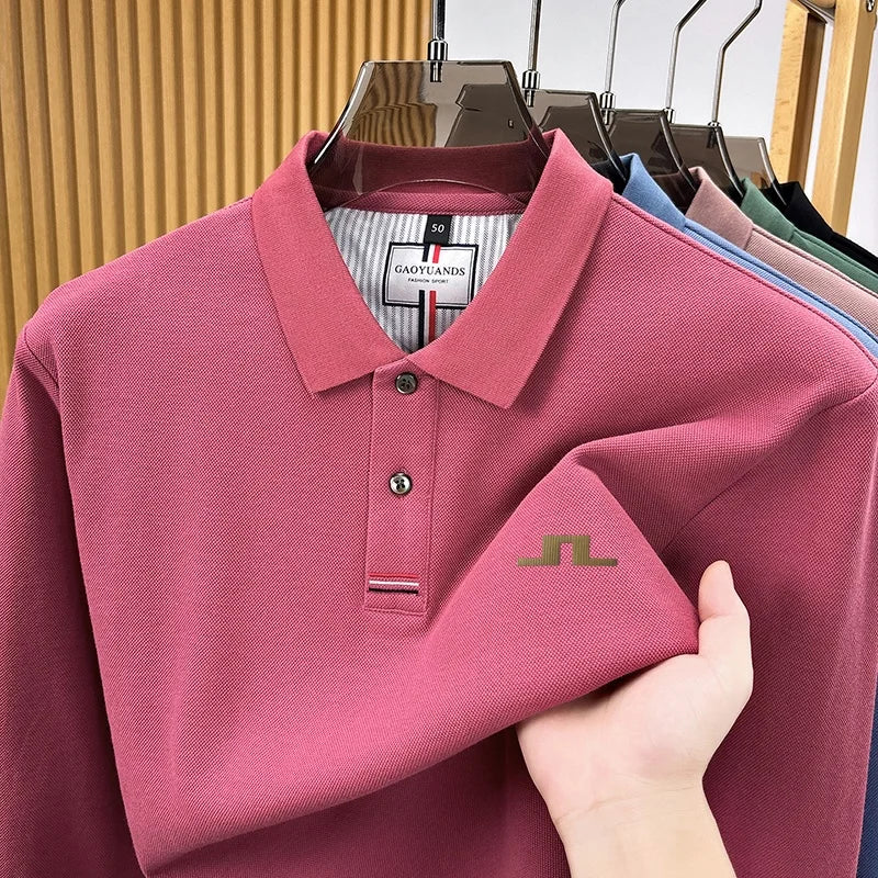 100% Cotton Man Long-Sleeved Polo Shirt Lapel Button Exquisite Pattern Printing Autumn New Polo Shirt Business Casual Men's Wear