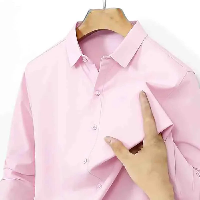 Men's Navy Blue Long Sleeve Dress Shirt Slim Fit Non-iron Formal Business Button Down Shirt for Office