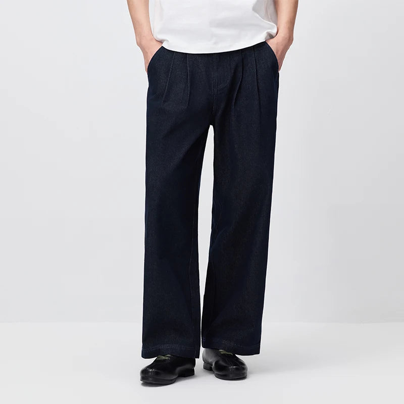 Semir Men Jeans Retro Pleated Loose Wide Leg Cotton Straight Denim Casual Autumn Pants Essential Daily Wear 2026