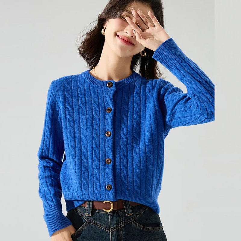 Knitted Sweater Women's 2026 Autumn Autumn Round Neck Short Top Long Sleeve Slim Ladies Knitwear Jacket Cropped Cardigan Coat