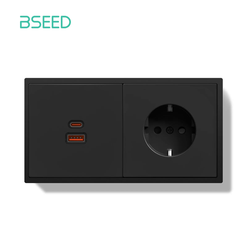BSEED 1/2Gang 1Way Button Light Switch With 65W USB Type-C Fast Charge Socket Plastic Frame With LED Indicator Dimmer Switch