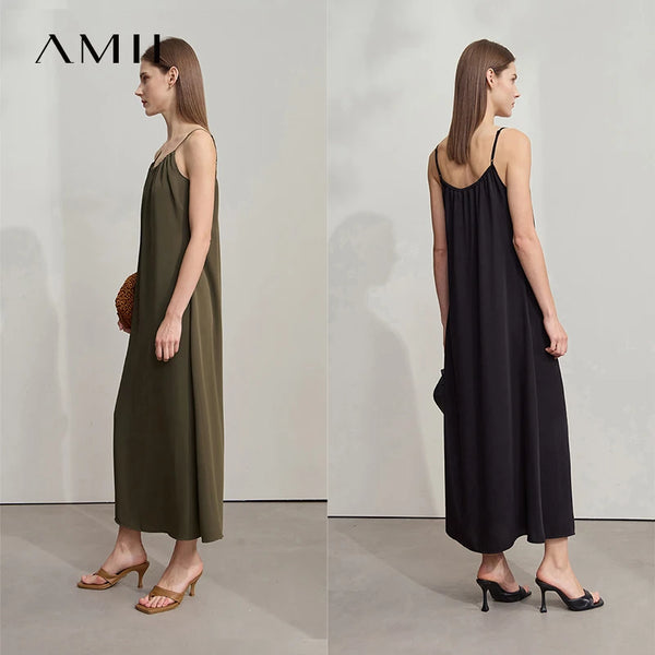 រ៉ូបការិយាល័យ AMII Minimalist សម្រាប់នារីឆ្នាំ ២០២៥ រដូវក្តៅ រ៉ូបដៃខ្លីរាងអក្សរ U រាងមូល រ៉ូបខ្សែស្មាអាចលៃតម្រូវបាន 12542192