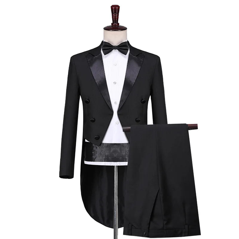 2026 New Men's Black Tuxedo Tailcoat Formal Dress Two-Piece Suit, White Party Wedding Jacket and Pants