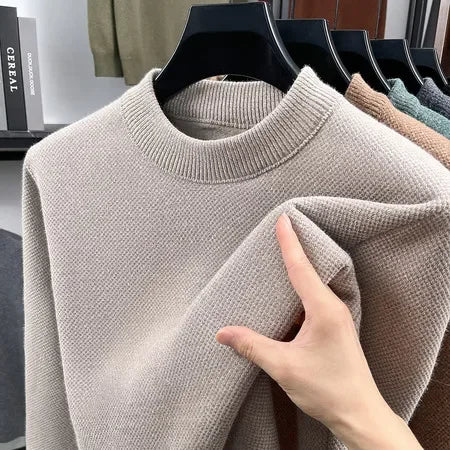 Daily Commute Crew Neck Knitwear Male Long Sleeve Fine Smooth Knit Rib Trim Versatile Autumn Layering Basic Clothing