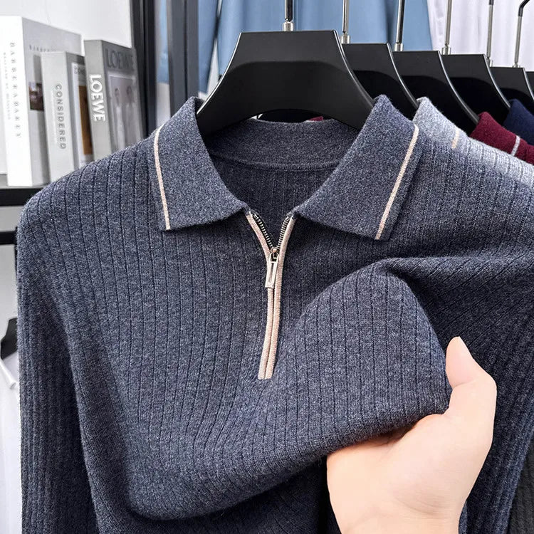 100% Cashmere Wool Sweater, Semi-Zip Placket Ribbed Texture, Soft Non-Irritating, 7 Colors M-4XL Business Casual