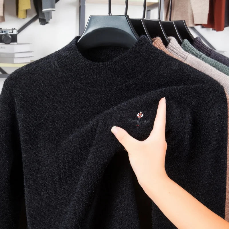 Hot High Quality Man Long-Sleeved Sweater Round Neck Fleece-Lined Thickened No Pilling No Fading Embroidery Spring Leisure Tops