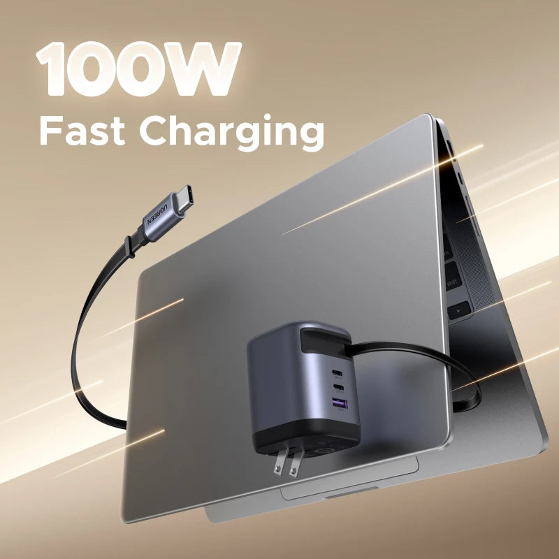 【US Plug】UGREEN 100W/65W/45W GaN Charger With Retractable USB C Cable UFCS PPS PD3.0 For Laptop Macbook Pro iPad Air iPhone 17