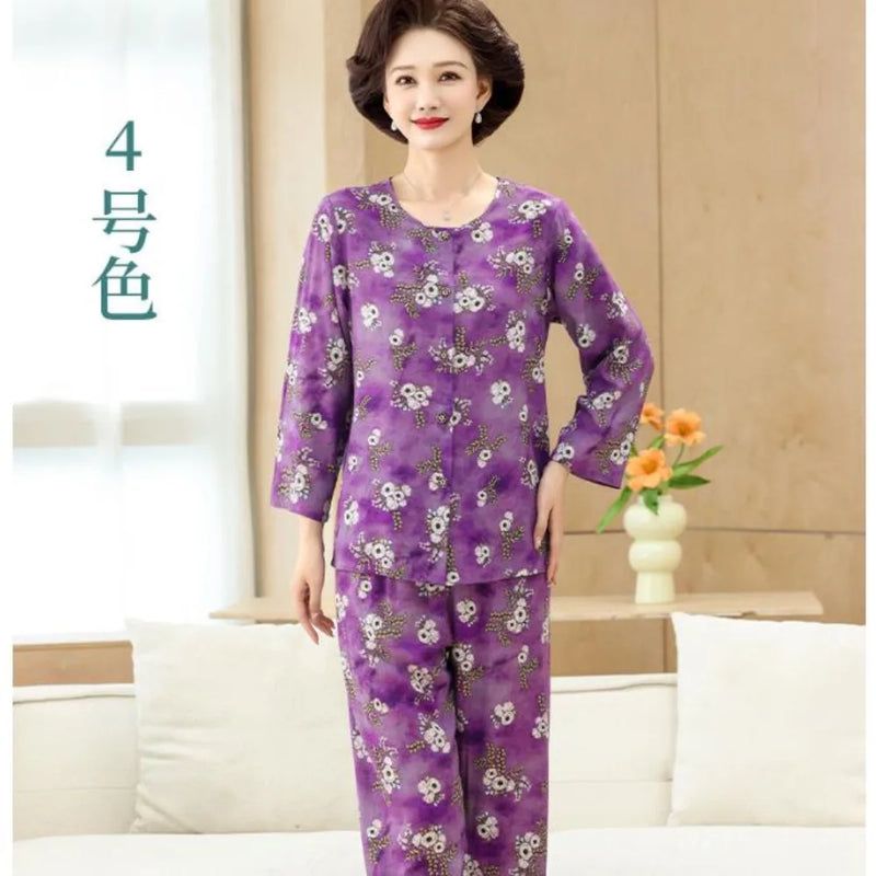 Middle-aged XL-4XL LARGE Home Wear Nightwear for Women Pajamas Floral Spring New Long Sleeve Pyjamas Set Woman Night Clothes