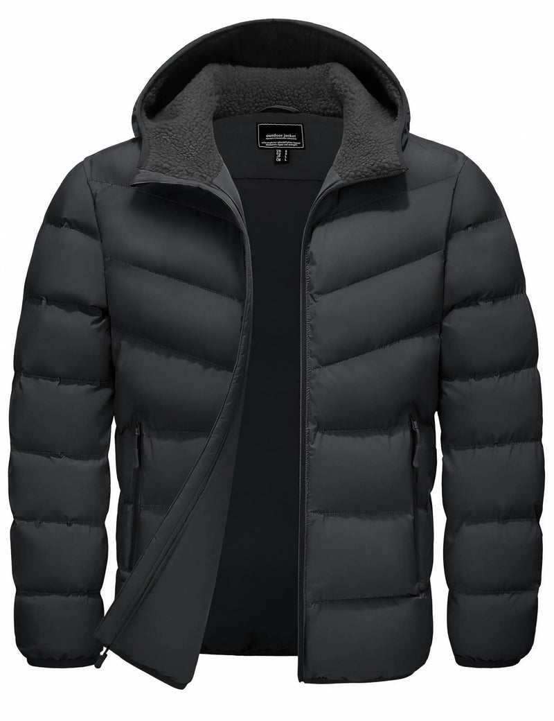 TACVASEN Mens Sherpa Lined Puffer Jacket Quilted Full-Zip Water Resistant Windproof OutShell Zippered Pockets Fleece Warm Coat