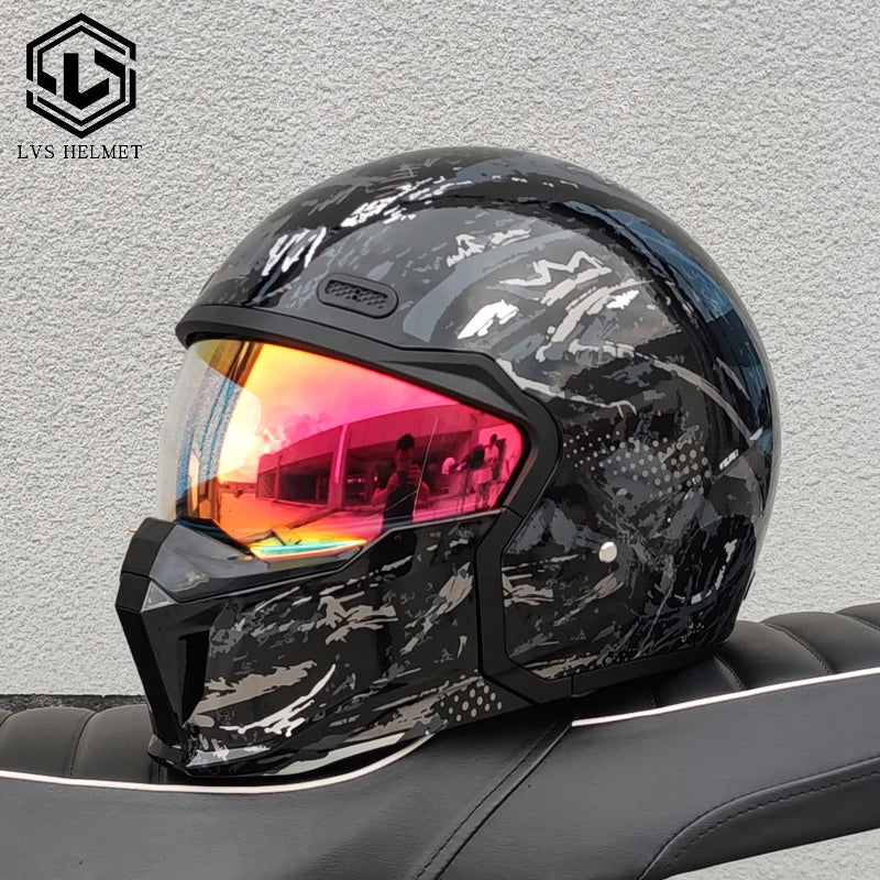 DOT approves adult retro motorcycle helmet modular detachable combination full helmet detachable semi covered pilot helmet