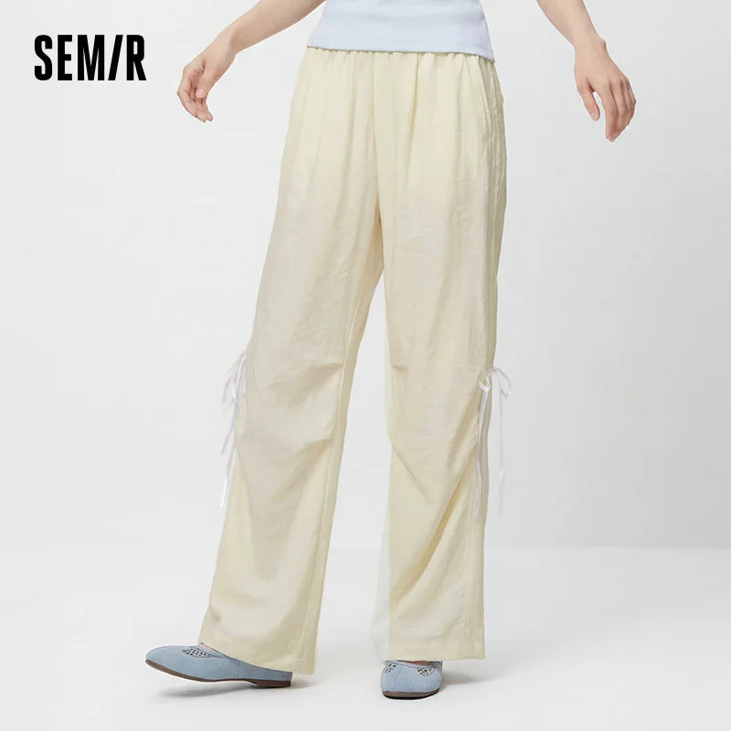 Semir Women Pants Textured 2026 Soft Touch Wide Leg Soft Drape Parachute Urban Casual Everyday Style Soft Comfortable Daily