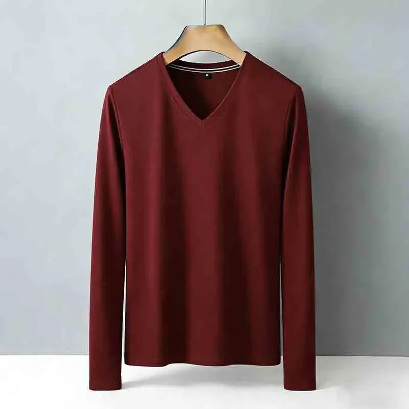 Men's Plus Size Camel V-neck Long Sleeve Shirt Loose Fit Comfortable Casual Top for Big & Tall