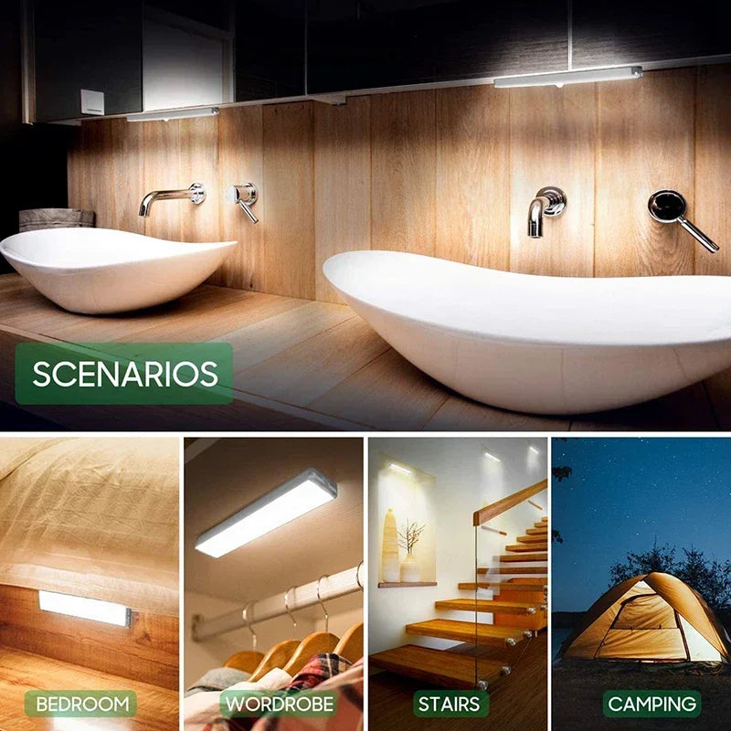 LED Motion Sensor Light Wireless LED Night Light Type-C Rechargeable Light Cabinet Wardrobe Lamp Staircase Backlight For Kitchen