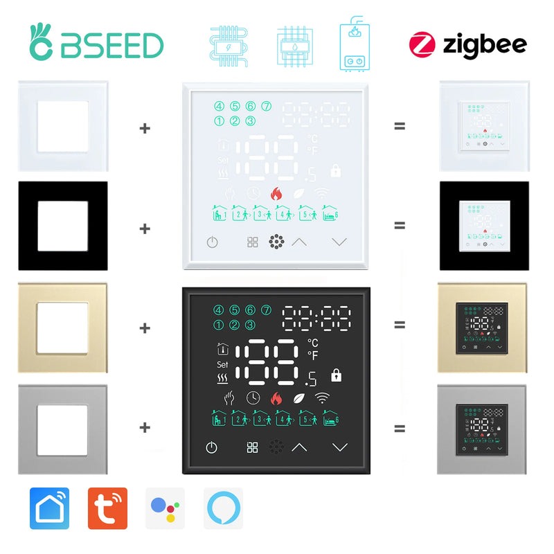 BSEED Zigbee Thermostat Room Temperature Controller Electric Floor Water Heating Gas Boiler DIY Parts Wall Socket Glass Panel
