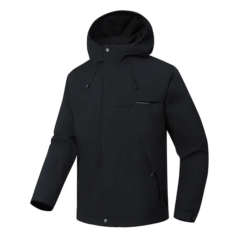 2026 Spring New Arrival Men's Long-Sleeve Hooded Jacket, Zip-Up Windbreaker, Available in Gray, Green, Black, and Blue.