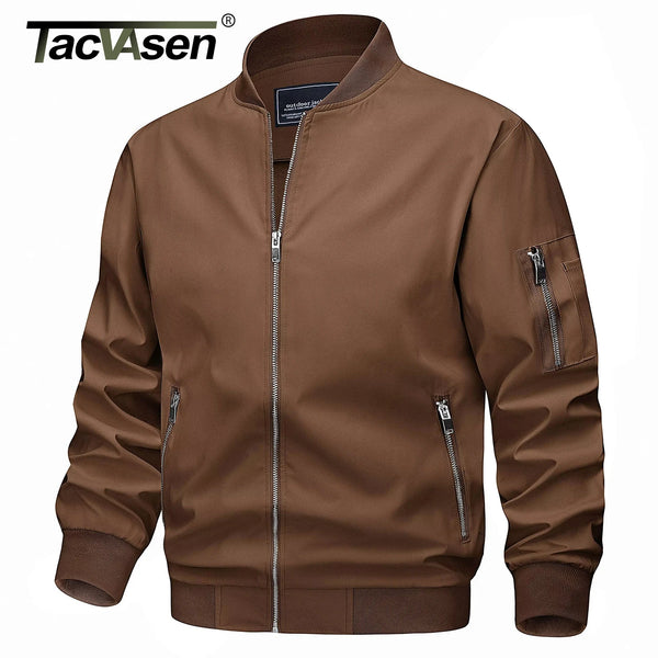 TACVASEN Mens Spring Fall Thin Daily Jackets Lightweight Casual Windproof Zip Pockets Coats Biker Outwear Outdoor Male