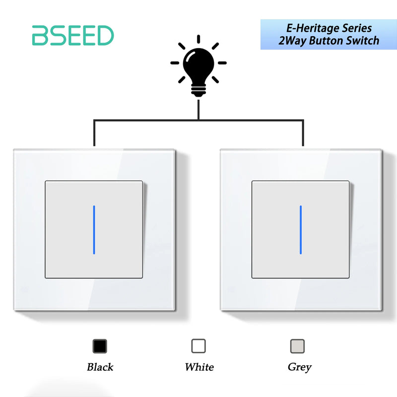 BSEED E Series Mechanical Button Switch 1/2Gang 2Way Wall Light Switch Glass Panel Switch With LED Indicator for Stairs 250V