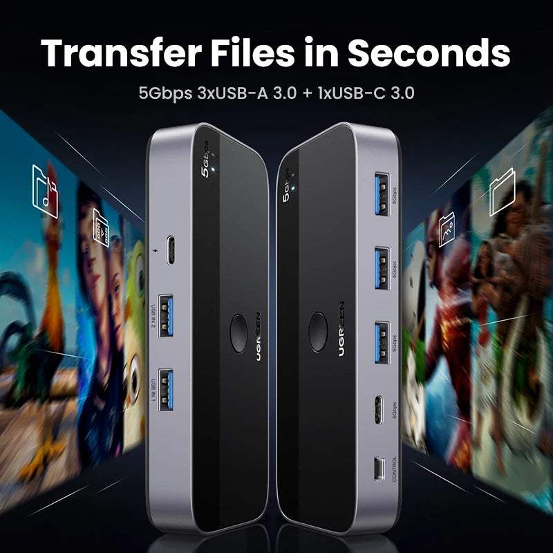 UGREEN USB Switch USB 3.0 Switcher Switch for PC Keyboard Mouse Printer 2 PCs Sharing 4 Devices USB Switch